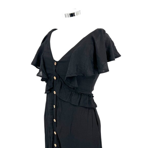 Bibi Black Ruffle Boho Western Maxi Dress Flutter Sleeves Black Size Small - Picture 5 of 14
